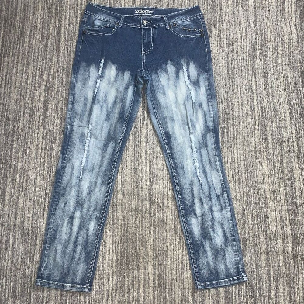 Revolt Teens Juniors Size 13 Acid Washed Distressed Embellished Slim Fit Jeans